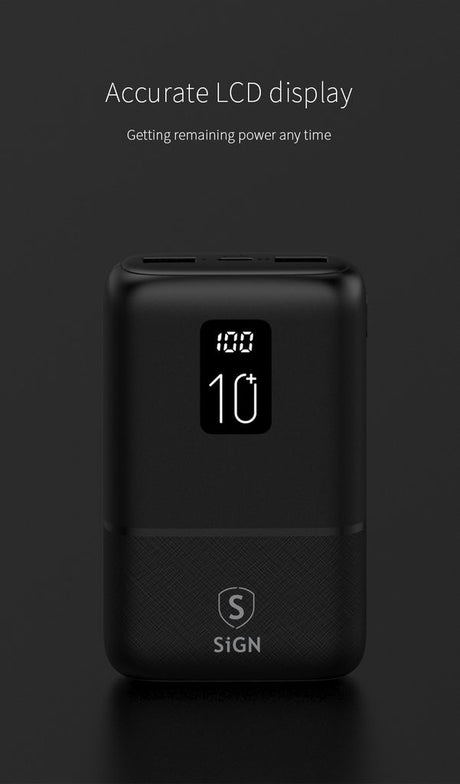 SiGN Mini Powerbank med Display 10 000mAh Svart