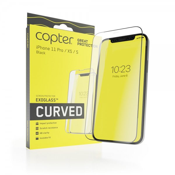 Copter iPhone X/Xs/11 Pro Skjermbeskytter Exoglass Curved Svart