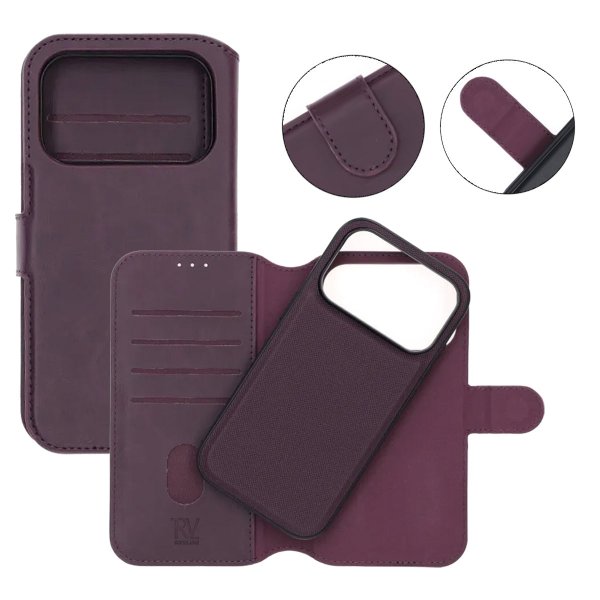 Rvelon iPhone 17 Pro Etui 4 Kortlomme Avtakbart deksel Lilla
