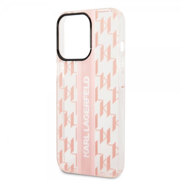 Karl Lagerfeld iPhone 14 Pro Deksel Monogram Vertical Stripe Rosa