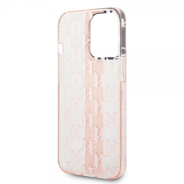 Karl Lagerfeld iPhone 14 Pro Deksel Monogram Vertical Stripe Rosa
