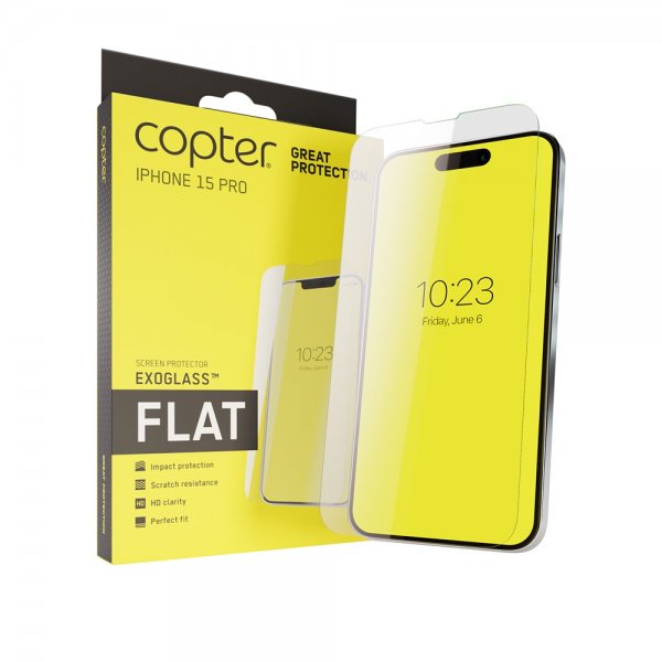 Copter iPhone 15 Pro Skjermbeskytter Exoglass Flat
