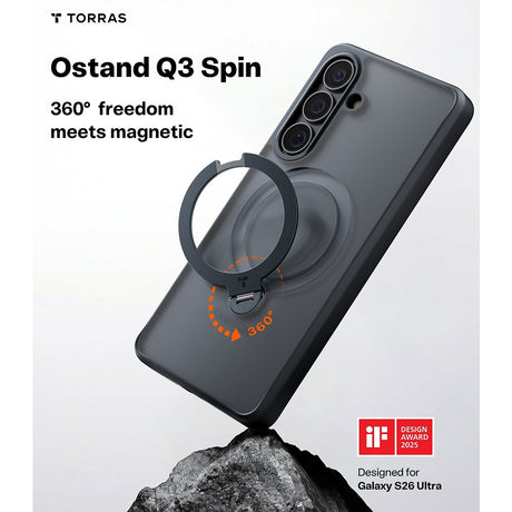 Torras Samsung Galaxy S26 Deksel Ostand Q3 Spin Obsidian Black
