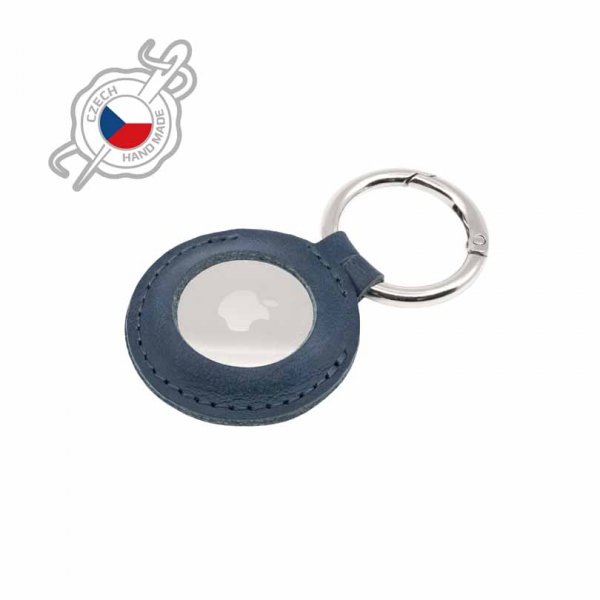 Fixed Apple AirTag Holder Real Leather Keychain Case Blå