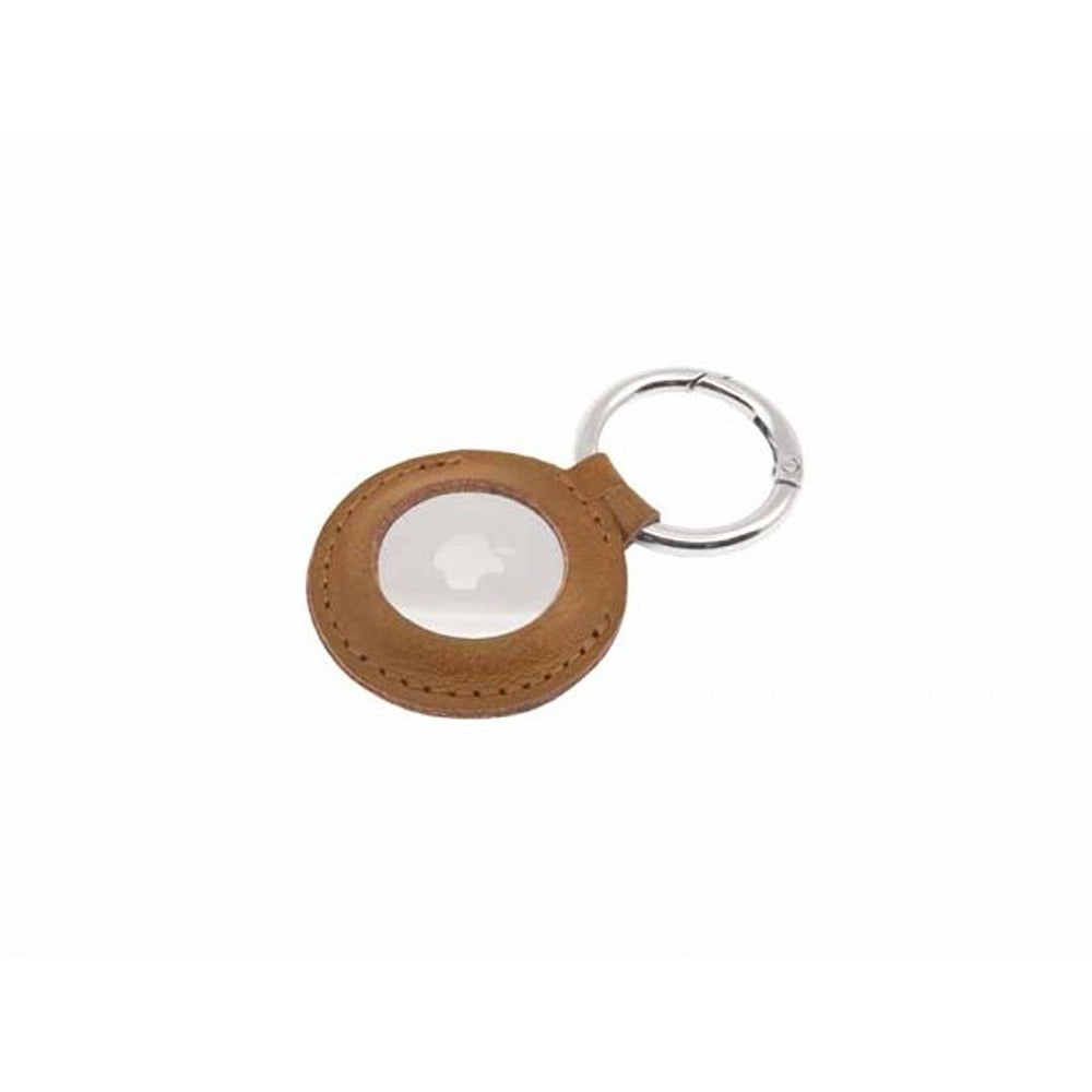 Fixed Apple AirTag Holder Real Leather Keychain Case Brun