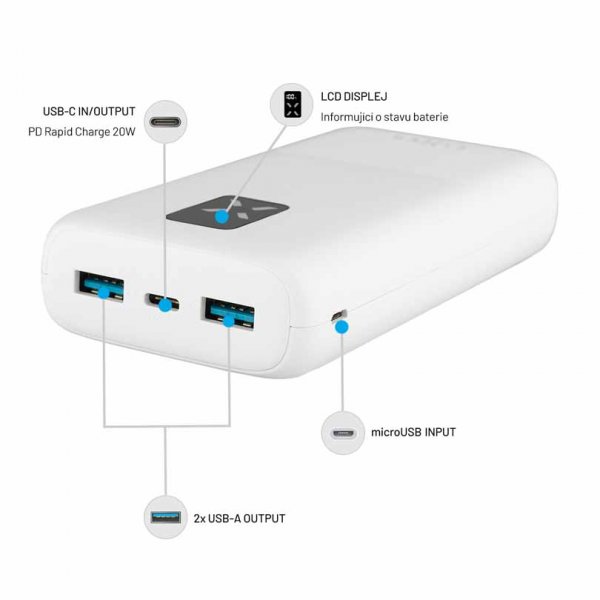 Fixed Powerbank Zen 20 20W 20 000 mAh USB-C 2xUSB-A Hvit