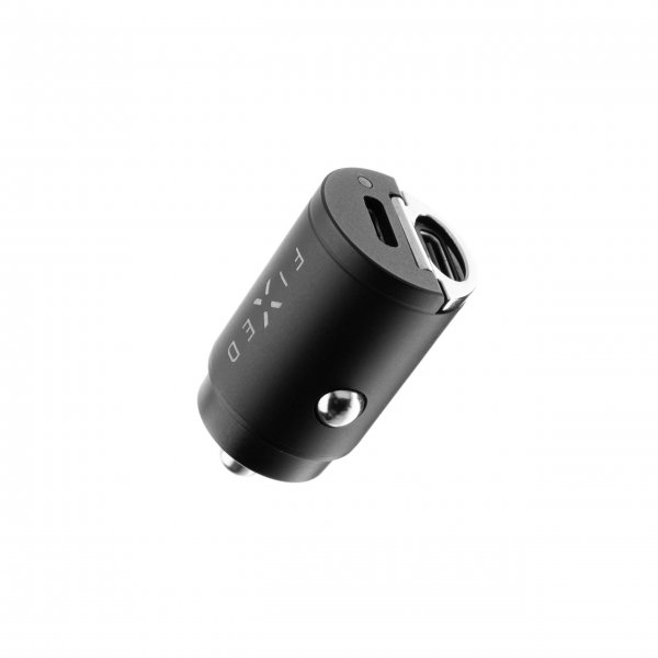 Fixed Mobillader til bil med USB-C Kabel 1.2m 2xUSB-C 30W Svart