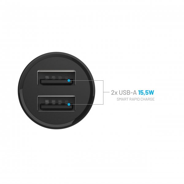 Fixed Mini Mobillader til bil med USB-C Kabel 1m 15W Svart