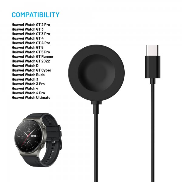 Fixed Lader Huawei Watch USB-C 1m Svart