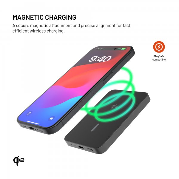 Fixed MagSafe Powerbank MagZen 5 Crystal Qi2 Svart