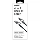 Celly Kabel 4 in 1 USB-C/USB-A/Lightning Cable 60W 2m