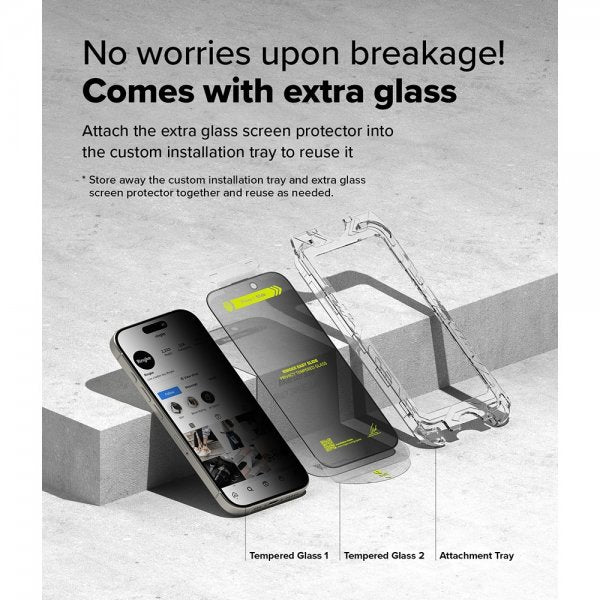 Ringke iPhone 16 Pro Skjermbeskytter Easy Slide Privacy 2-pakning