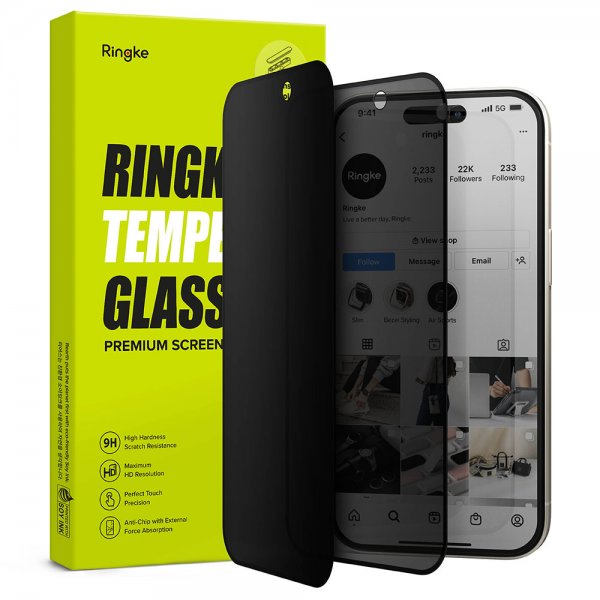 Ringke iPhone 15 Pro Max Skjermbeskytter Privacy Tempered Glass Installation Jig