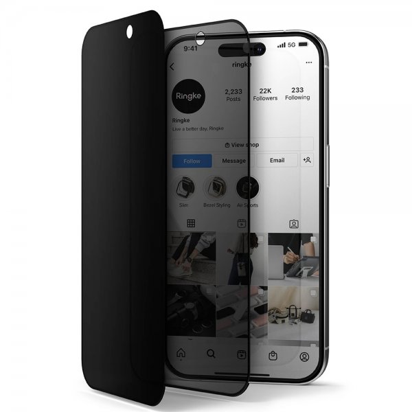 Ringke iPhone 15 Pro Skjermbeskytter Privacy Tempered Glass Installation Jig