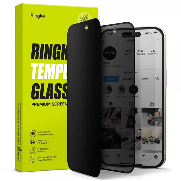 Ringke iPhone 15 Plus Skjermbeskytter Privacy Tempered Glass Installation Jig