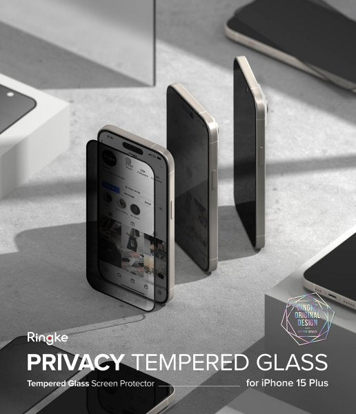 Ringke iPhone 15 Plus Skjermbeskytter Privacy Tempered Glass Installation Jig