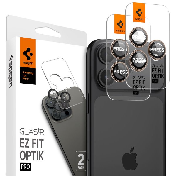 Spigen iPhone 16 Pro/Pro Max/17 Pro/Pro Max Kamerabeskytter GLAS.tR EZ Fit Optik Pro 2-pakning Desert Titanium