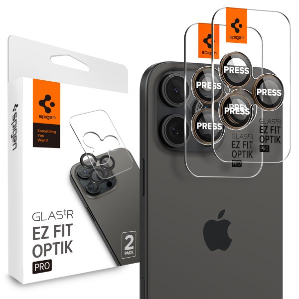 Spigen iPhone 16 Pro/Pro Max/17 Pro/Pro Max Kamerabeskytter GLAS.tR EZ Fit Optik Pro 2-pakning Desert Titanium