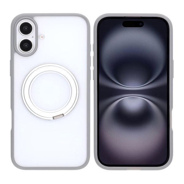 iPhone 16 Plus Deksel Roterbart Stativ Grå