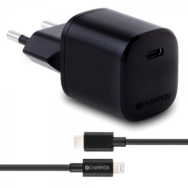 Champion Lader med Kabel Fast Charger Kit USB-C to Lightning 20W Svart