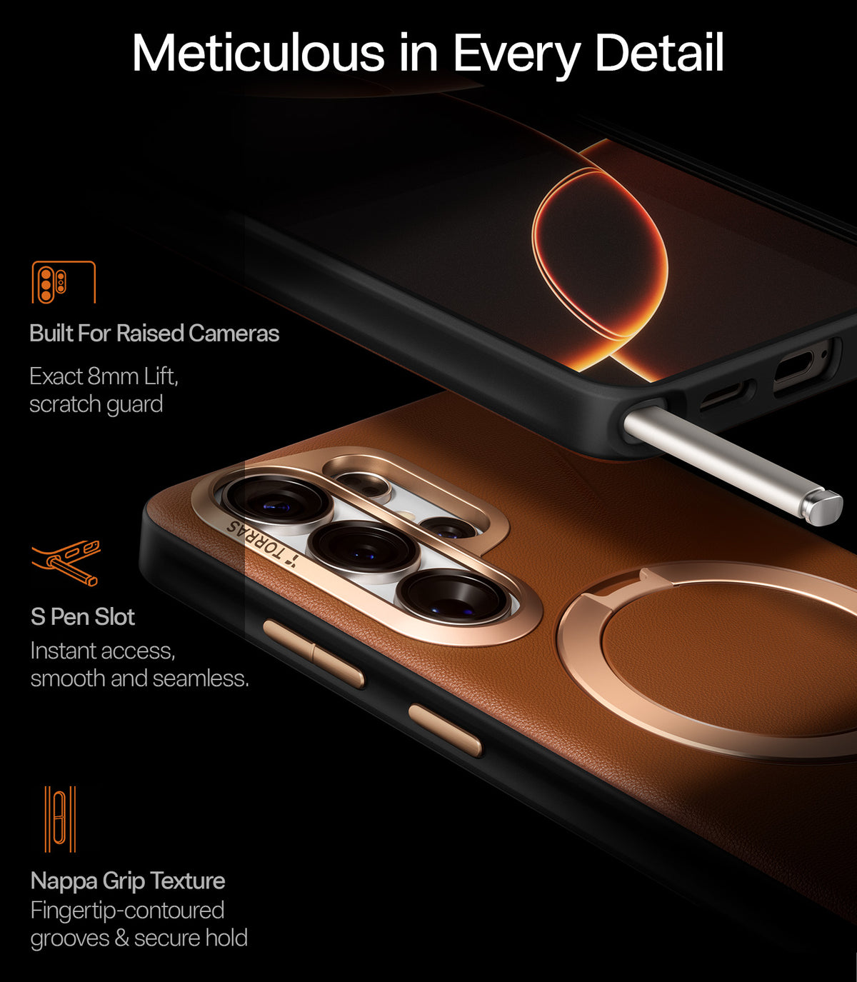 Torras Samsung Galaxy S26 Ultra Deksel Ostand Q3 Vegskin Amber Brown