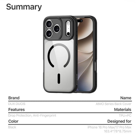 Dux Ducis iPhone 17 Pro Max/iPhone 18 Pro Max Deksel Aimo Series MagSafe Svart