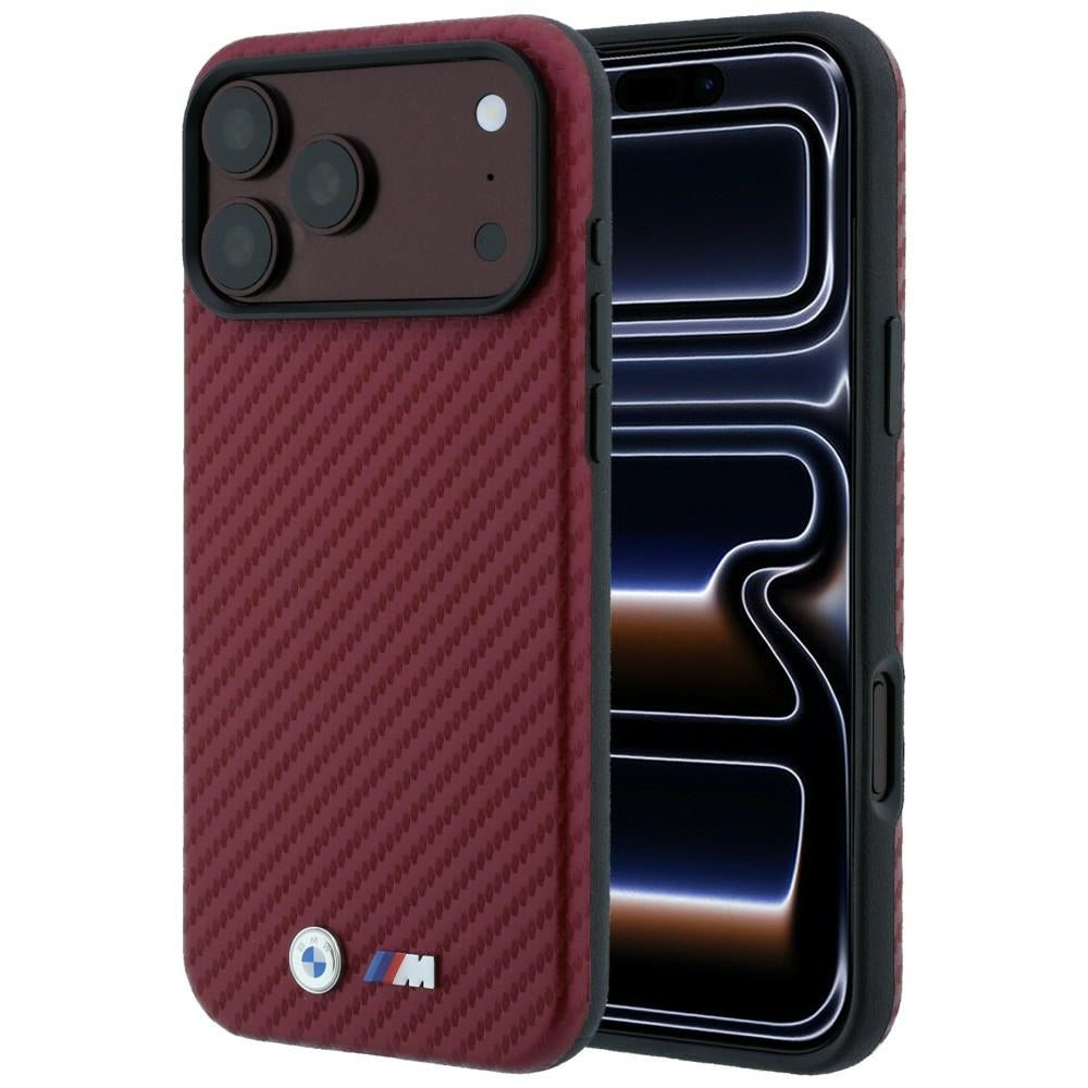 BMW iPhone 17 Pro/iPhone 18 Pro Deksel M Carbon Metal Logo Burgundy