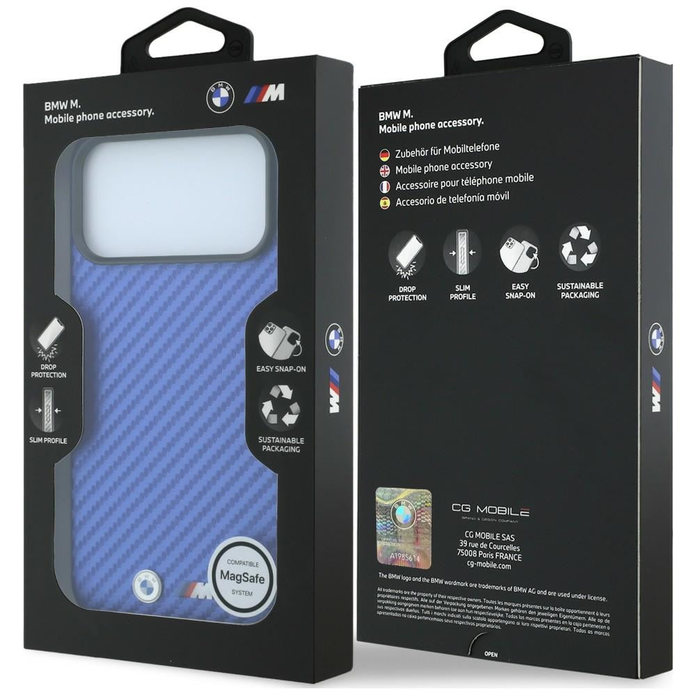 BMW iPhone 17 Pro/iPhone 18 Pro Deksel M Carbon Metal Logo Blå