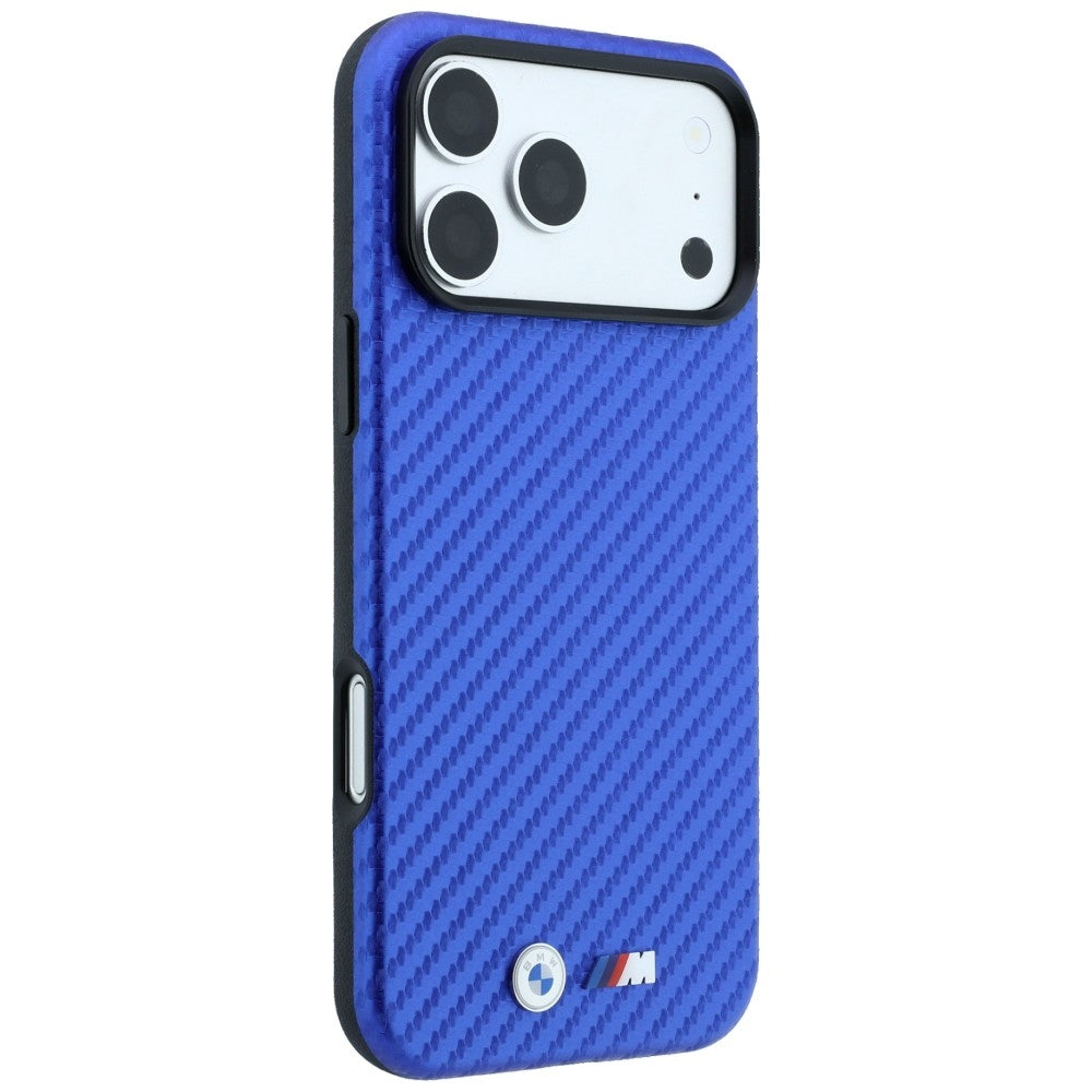 BMW iPhone 17 Pro Max/iPhone 18 Pro Max Deksel M Carbon Metal Logo Blå