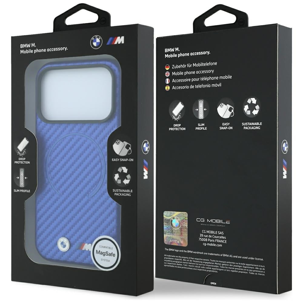 BMW iPhone 17 Pro/iPhone 18 Pro Deksel M Carbon Printed Ring Blå