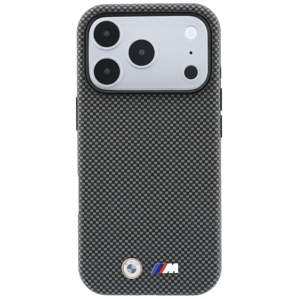 BMW iPhone 17 Pro/iPhone 18 Pro Deksel M Quadrille Kevlar Metal Logo Grå