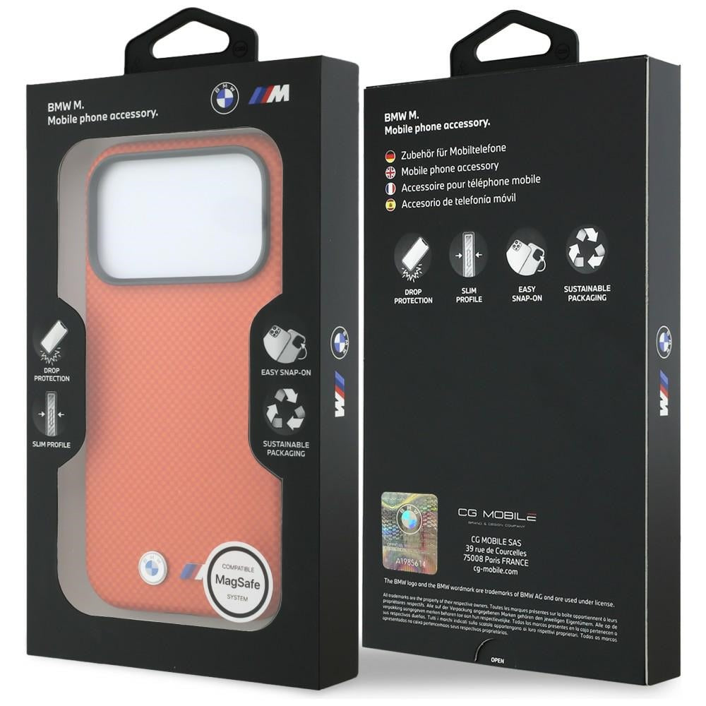 BMW iPhone 17 Pro Max/iPhone 18 Pro Max Deksel M Quadrille Kevlar Metal Logo Oransje