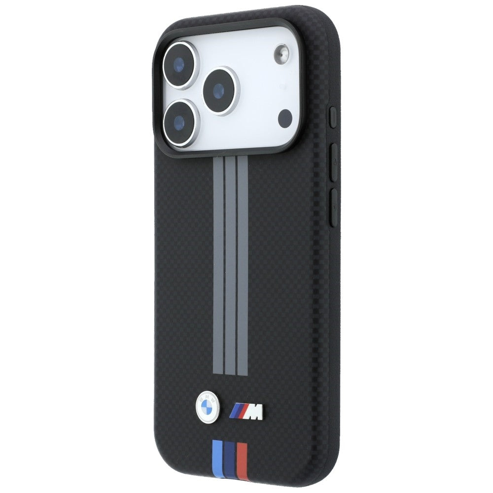 BMW iPhone 17 Pro/iPhone 18 Pro Deksel M Quadrille Kevlar med trefargede linjer Svart