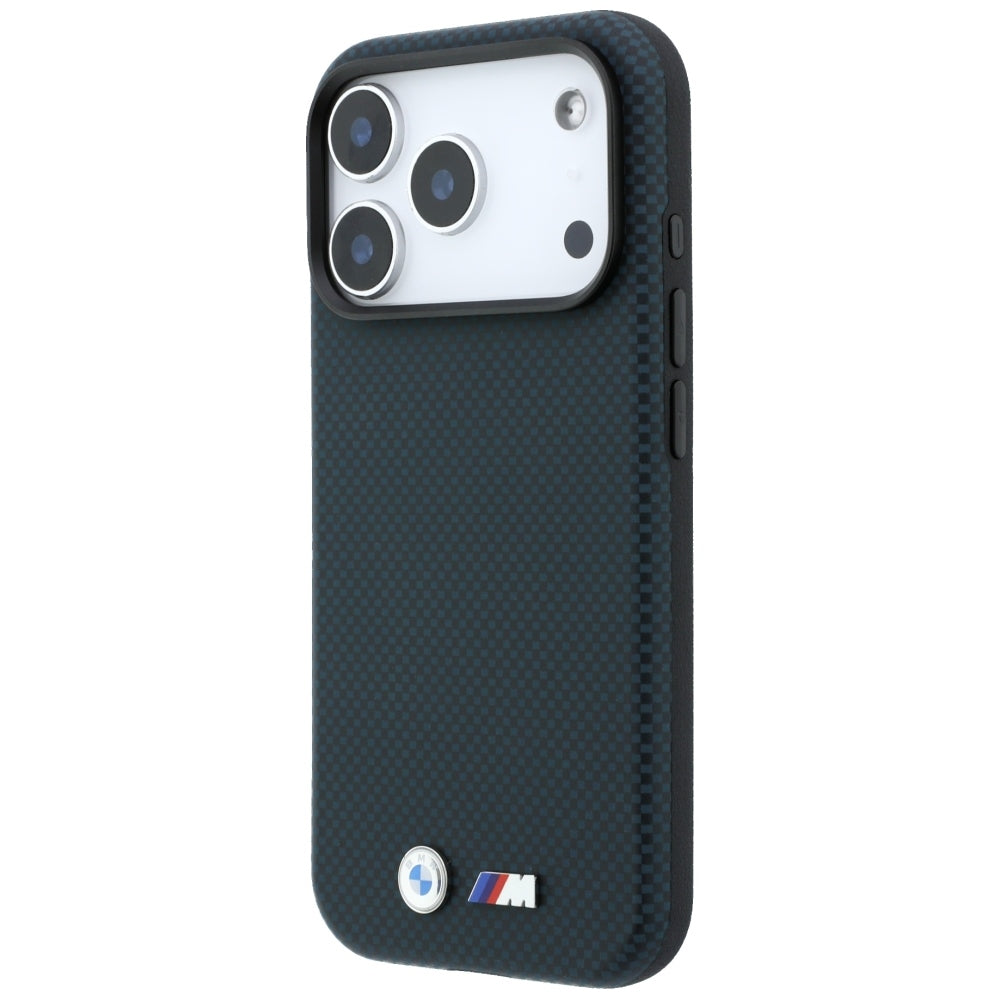 BMW iPhone 17 Pro/iPhone 18 Pro Deksel M Quadrille Kevlar med metallogo marineblå