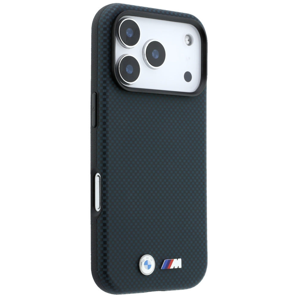 BMW iPhone 17 Pro/iPhone 18 Pro Deksel M Quadrille Kevlar med metallogo marineblå
