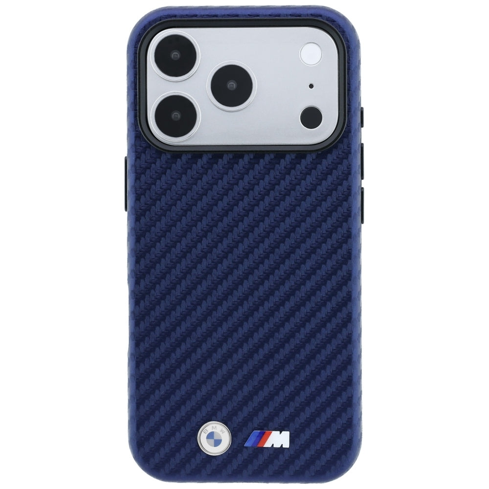 BMW iPhone 17 Pro/iPhone 18 Pro Deksel M Carbon Metal Logo marineblå