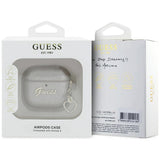 Guess AirPods 4 Deksel Metallic Script Charm Gull