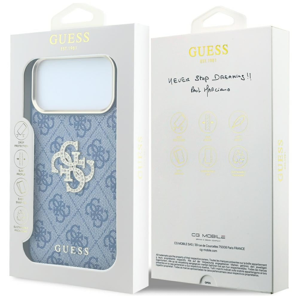 Guess iPhone 17 Pro Max/iPhone 18 Pro Max Deksel 4G Strass Logo Blå