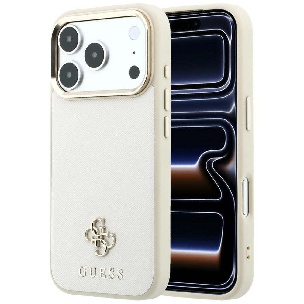Guess iPhone 17 Pro Max/iPhone 18 Pro Max Deksel Saffiano 4G Classic Logo Beige