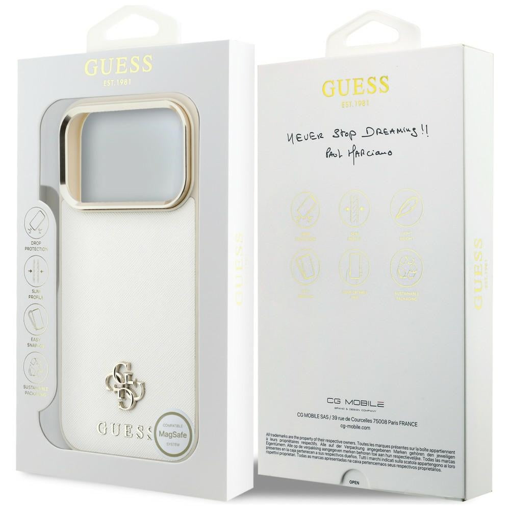 Guess iPhone 17 Pro Max/iPhone 18 Pro Max Deksel Saffiano 4G Classic Logo Beige