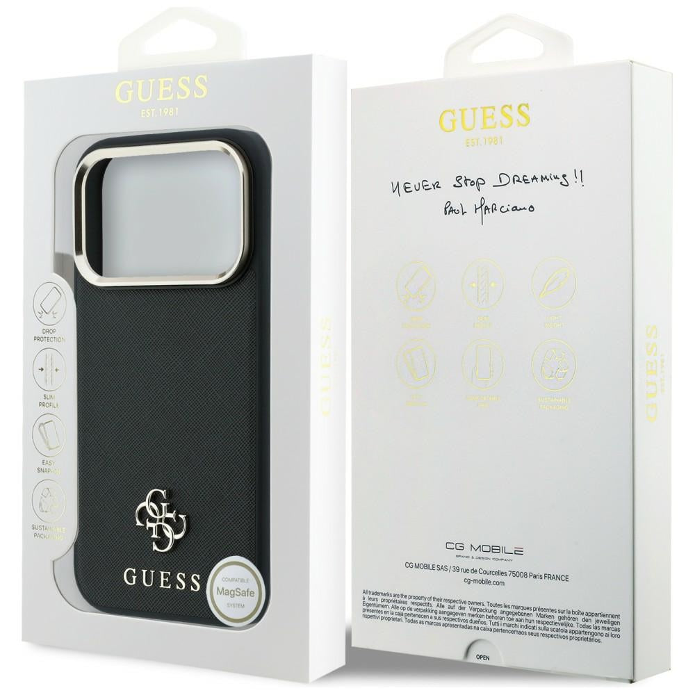 Guess iPhone 17 Pro Max/iPhone 18 Pro Max Deksel Saffiano 4G Classic Logo Svart
