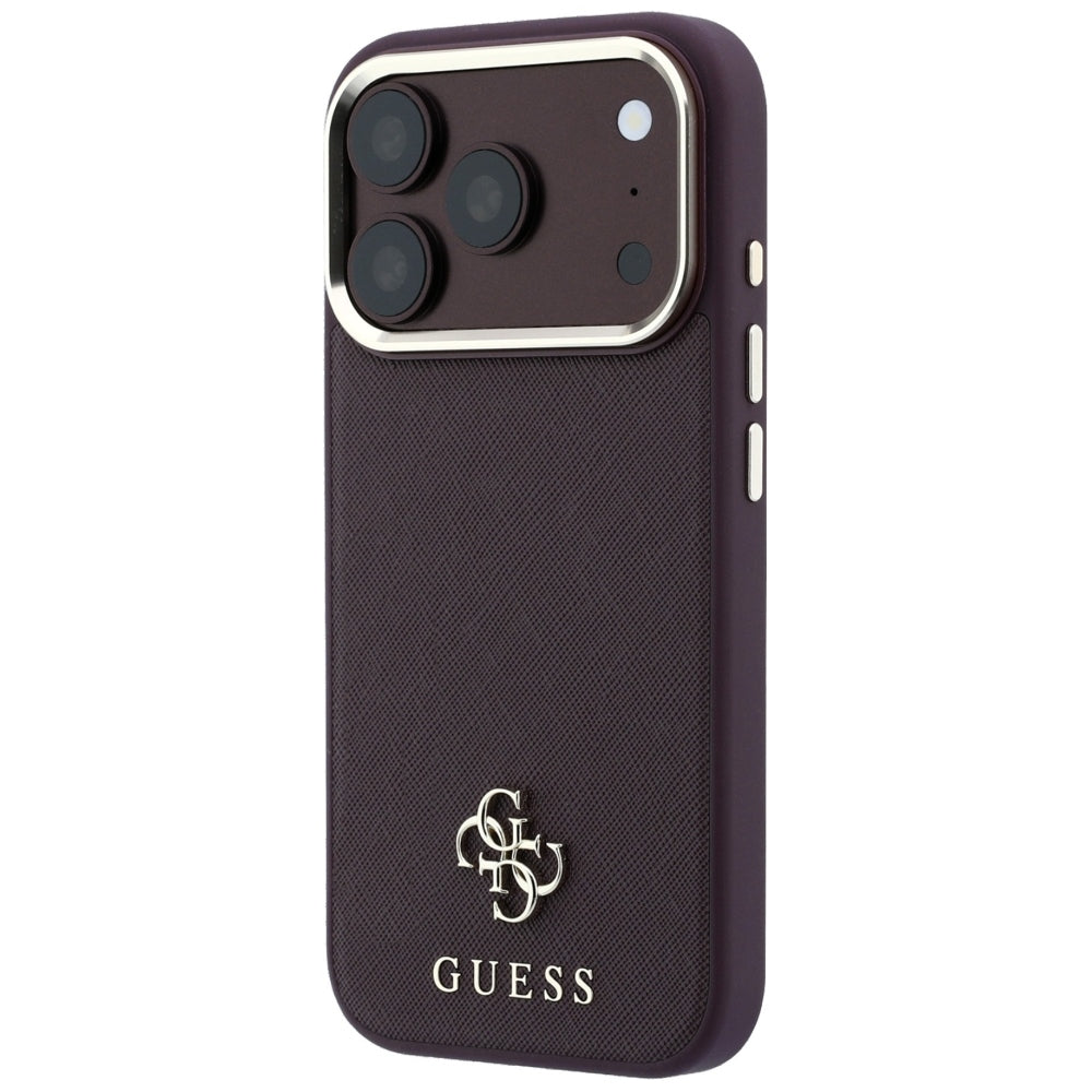 Guess iPhone 17 Pro/iPhone 18 Pro Deksel Saffiano 4G Classic Logo Burgunder
