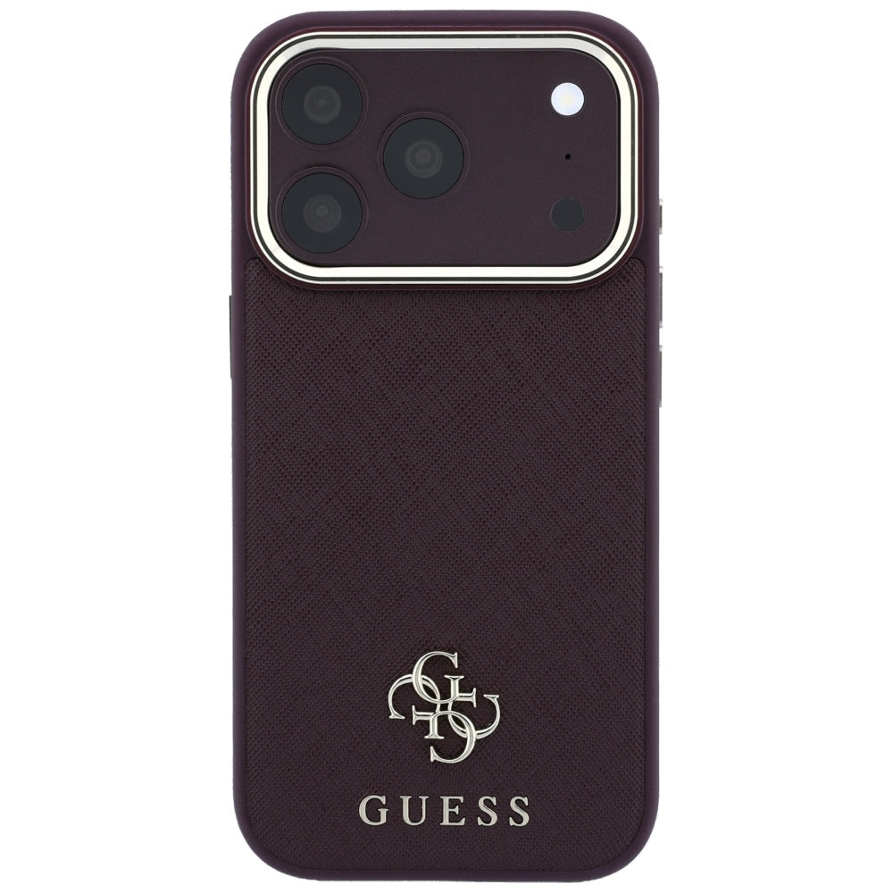 Guess iPhone 17 Pro/iPhone 18 Pro Deksel Saffiano 4G Classic Logo Burgunder