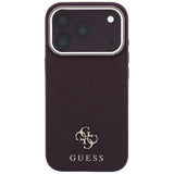 Guess iPhone 17 Pro/iPhone 18 Pro Deksel Saffiano 4G Classic Logo Burgunder