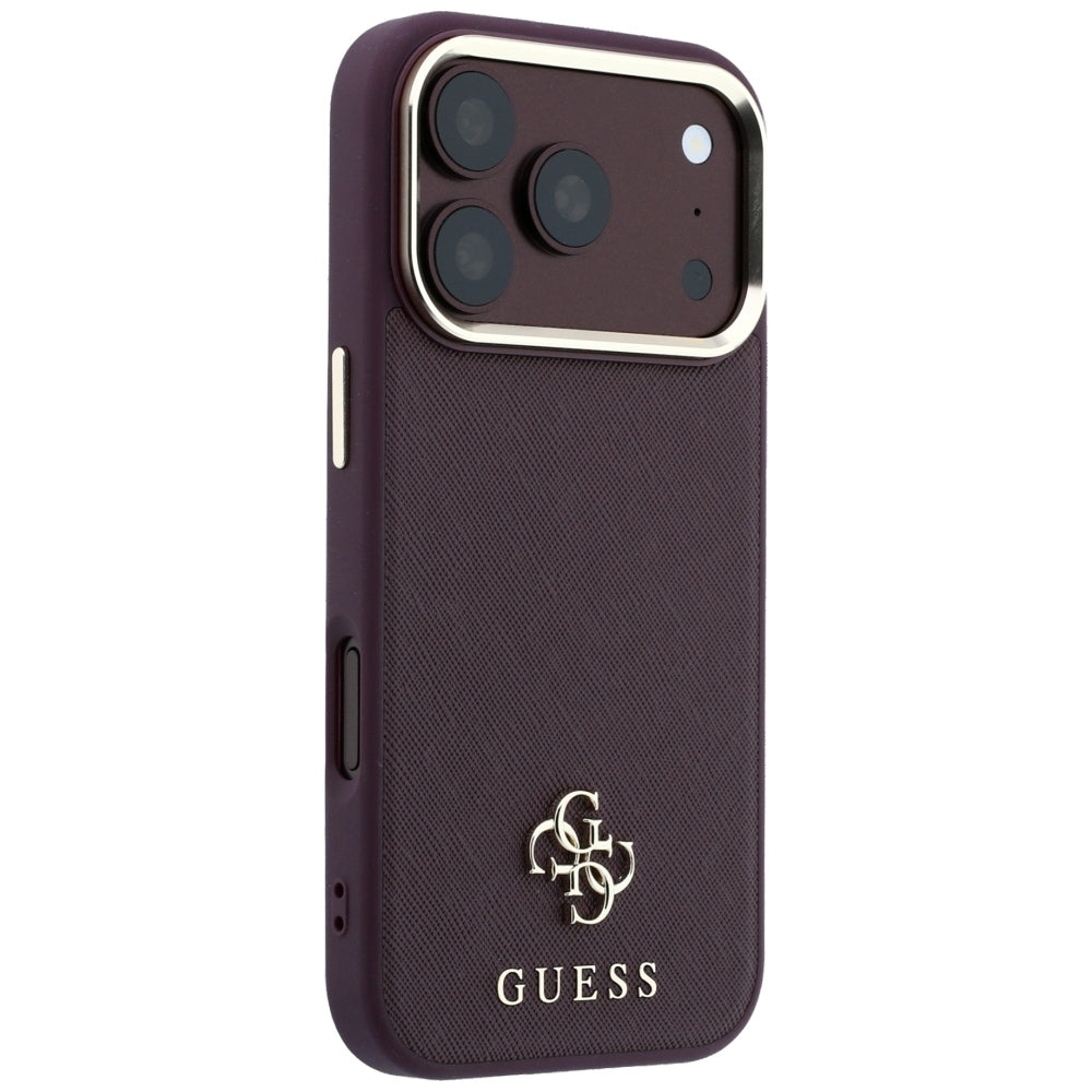 Guess iPhone 17 Pro/iPhone 18 Pro Deksel Saffiano 4G Classic Logo Burgunder