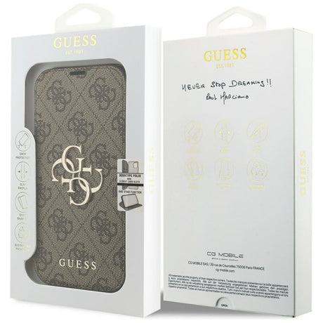 Guess iPhone 17 Pro/iPhone 18 Pro Etui Book 4G Metal Logo Brun