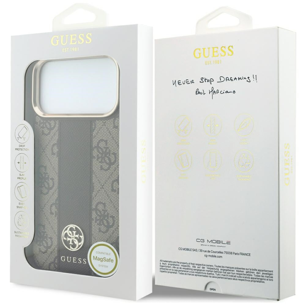 Guess iPhone 17 Pro/iPhone 18 Pro Deksel 4G Stripe Classic Logos Brun