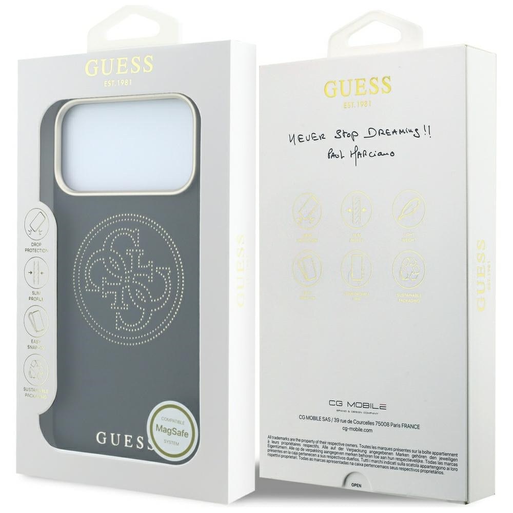 Guess iPhone 17 Pro Max/iPhone 18 Pro Max Deksel Perforated 4G Gold Logo Svart