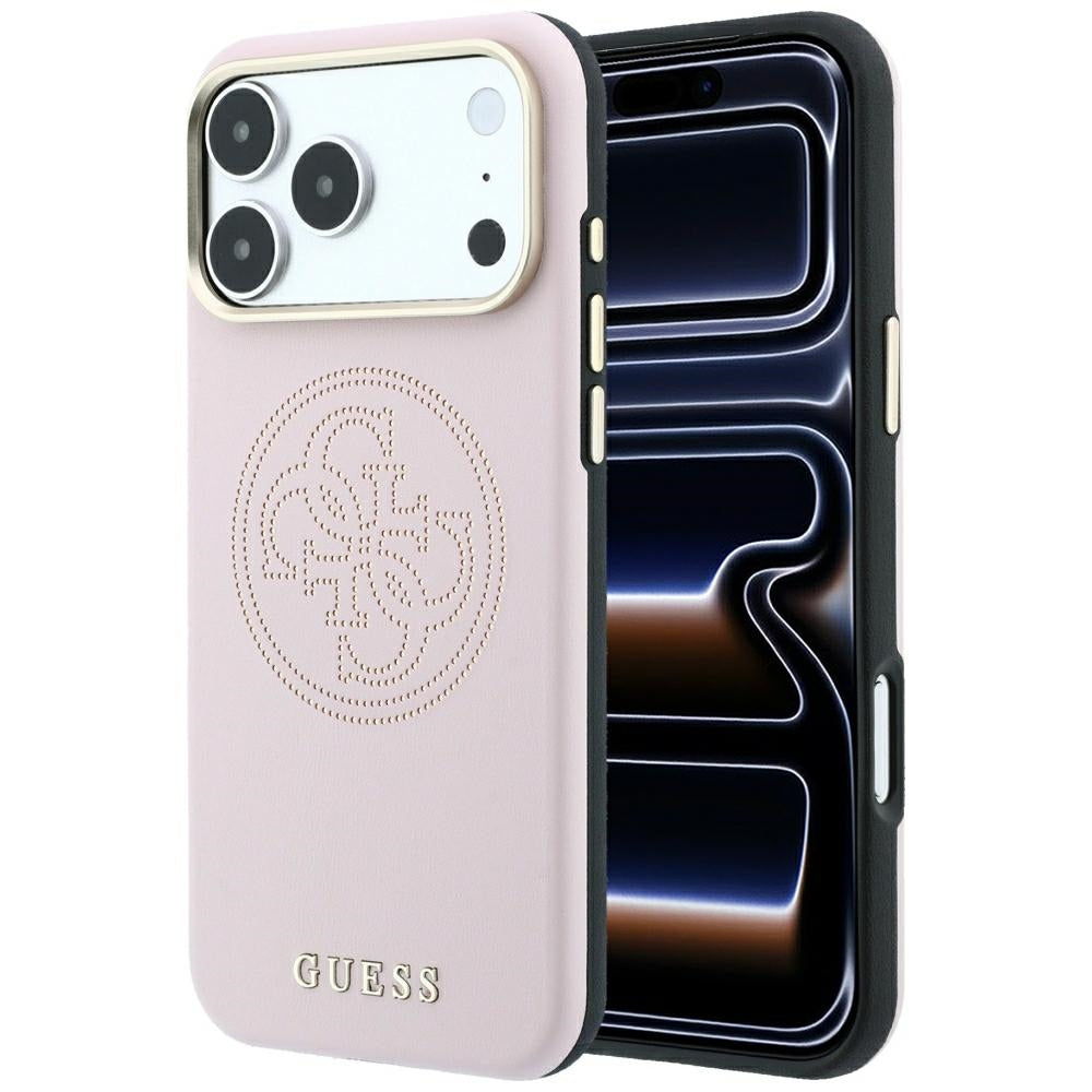 Guess iPhone 17 Pro Max/iPhone 18 Pro Max Deksel Perforated 4G Gold Logo Rosa
