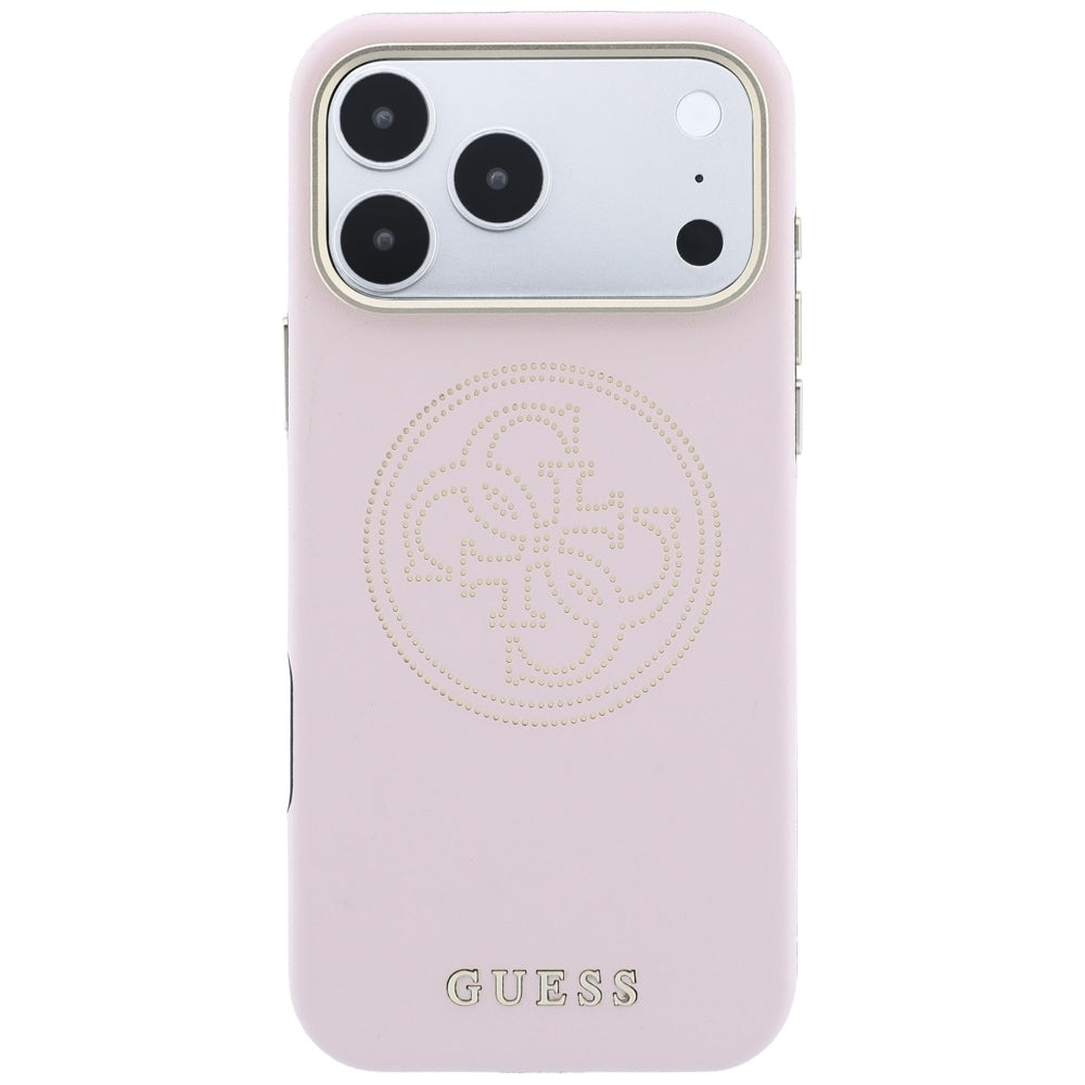 Guess iPhone 17 Pro Max/iPhone 18 Pro Max Deksel Perforated 4G Gold Logo Rosa
